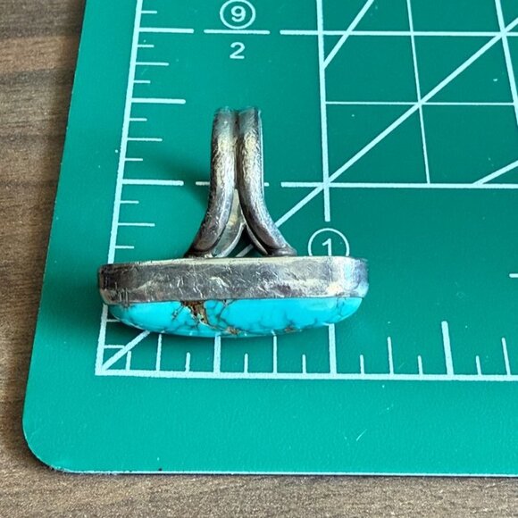 Vintage Turquoise Ring Size 4.5 Native American Sterling Silver Elongated - Picture 9 of 10